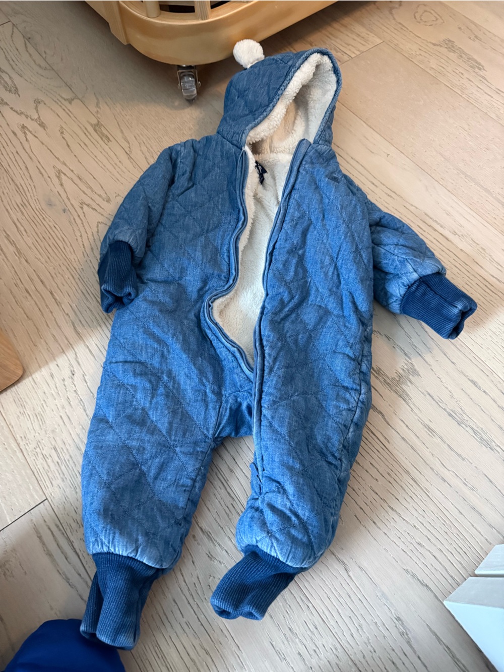 GAP Blue Quilted Lined Baby Romper with Hood